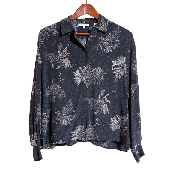 Vince Tops - Vince Womens 100% Silk Floral Pin Dot Button Down Blouse Black Medium